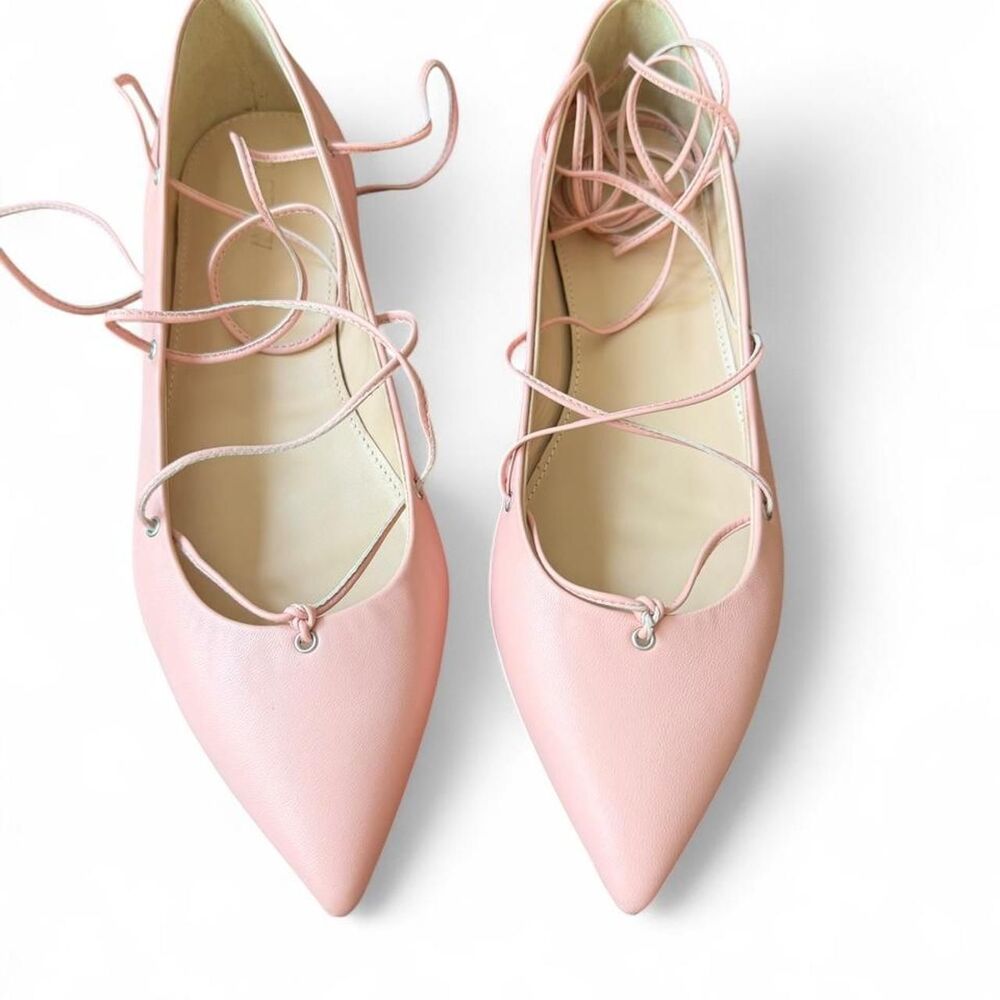 NIB J.Crew Leather Lace Up Ballet Flats 8.5 Pagoda Peach Pink Pointed Toe